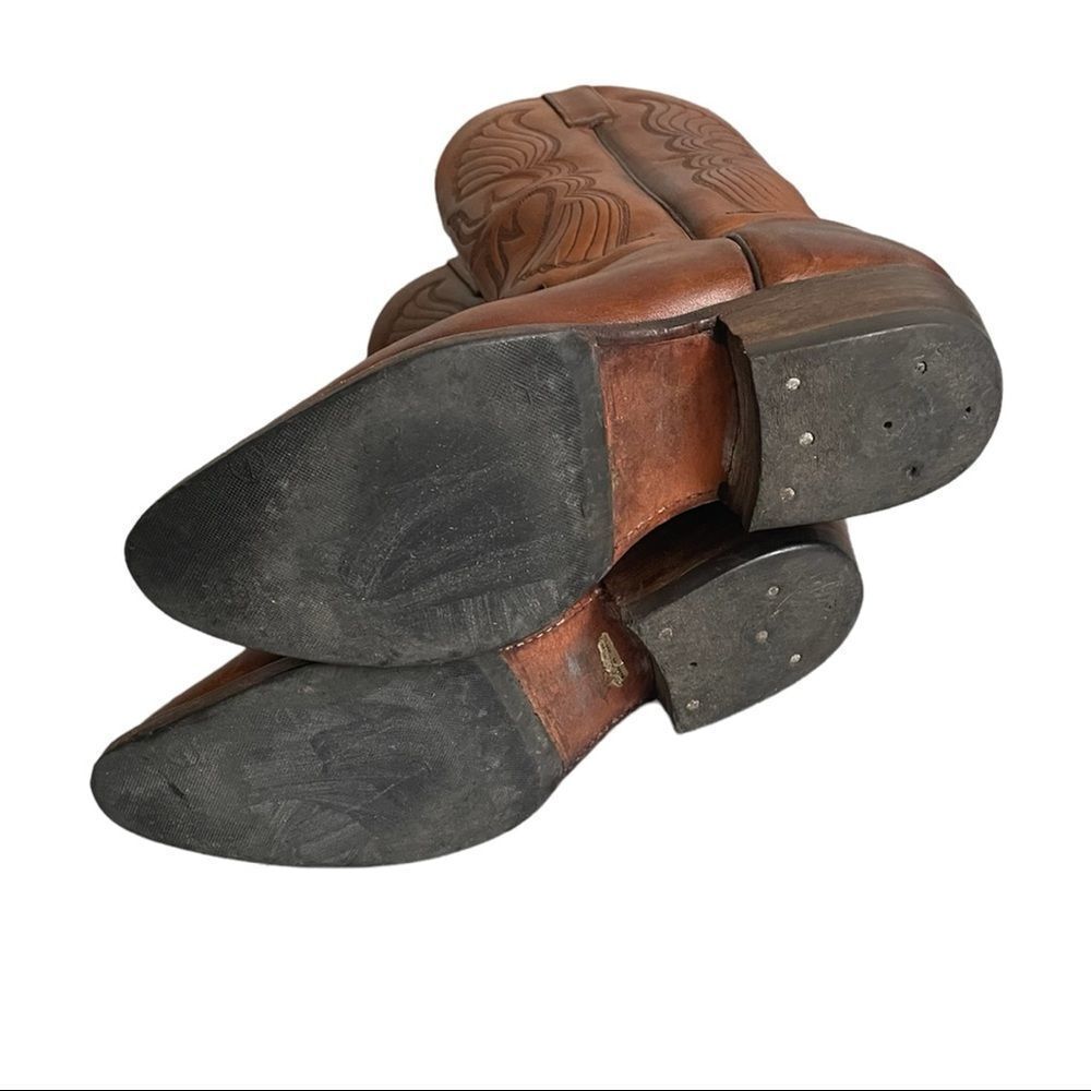TOM HOUSTON Vintage Brown Leather Western Cowboy Boots 7 - Picture 12 of 13